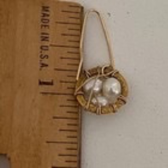 Handcrafted Freshwater Pearl Moonstone Dream Catcher Dangle Earrings Gold NEW - Picture 8 of 8